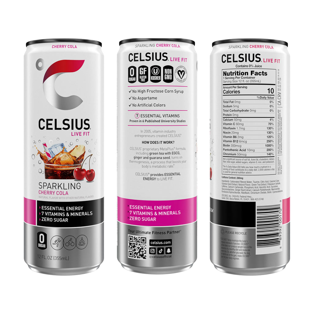 CELSIUS Sparkling Cherry Cola, Sugar Free Energy Drink, 12 Fl Oz (Pack of 12)