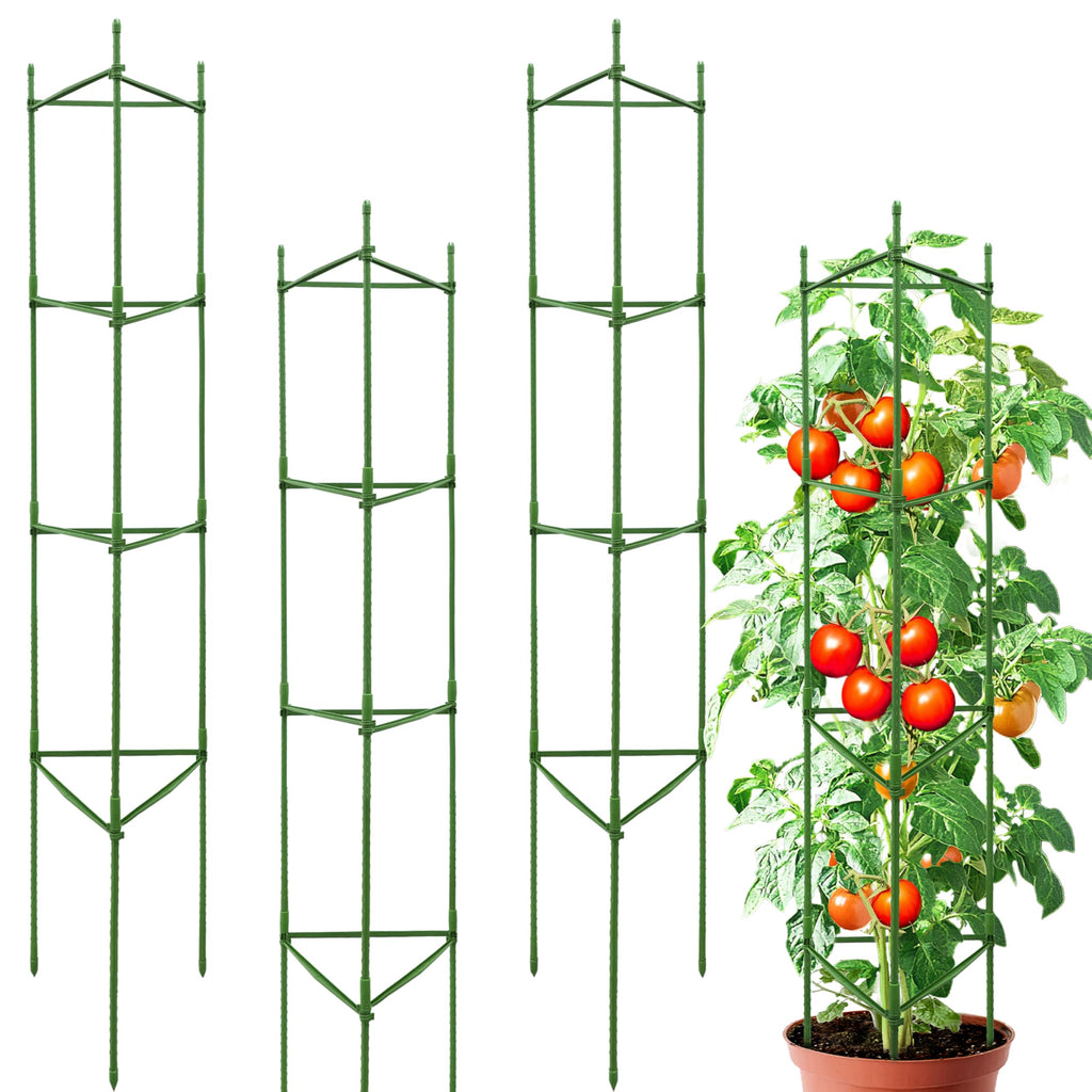 SORANGEUN 63-Inch Heavy Duty Tomato Cages, 4-Pack Extra Tall Metal Tomato Trellis, Steel Tube Plant Cage for Indeterminate Tomatoes, Cucumbers, Pole Beans – Rust-Proof Coated