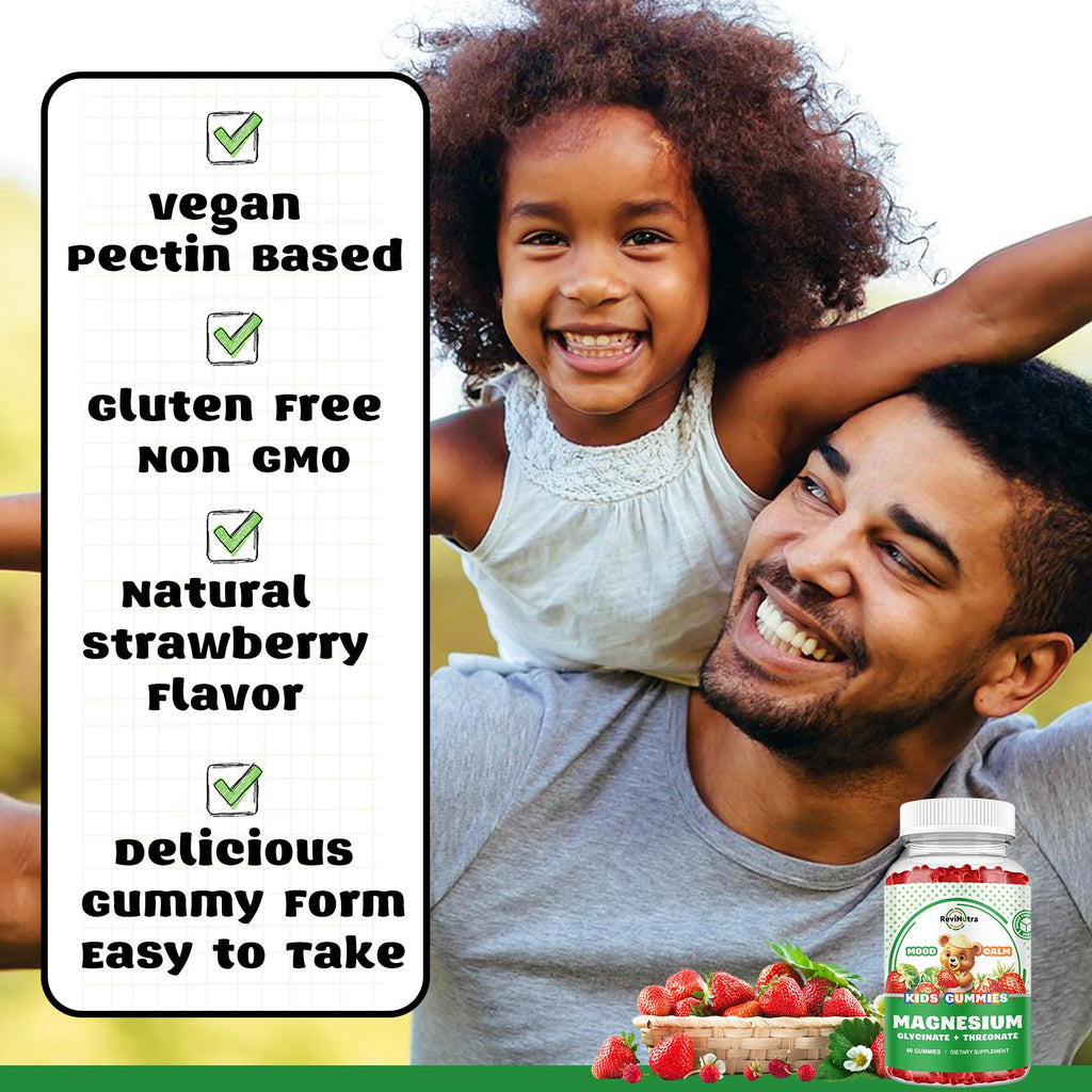 Magnesium Complex Gummies- Calm Chewable Gummies for Kids & Adults- Magnesium Glycinate Supplement-w/Omega-3, Vitamin B6, D3- Support Calm Stress Relief, Bones, Mood, Strawberry Flavor