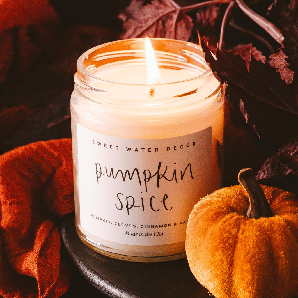Sweet Water Decor Pumpkin Spice Candle, Thanksgiving & Halloween 9oz Decor
