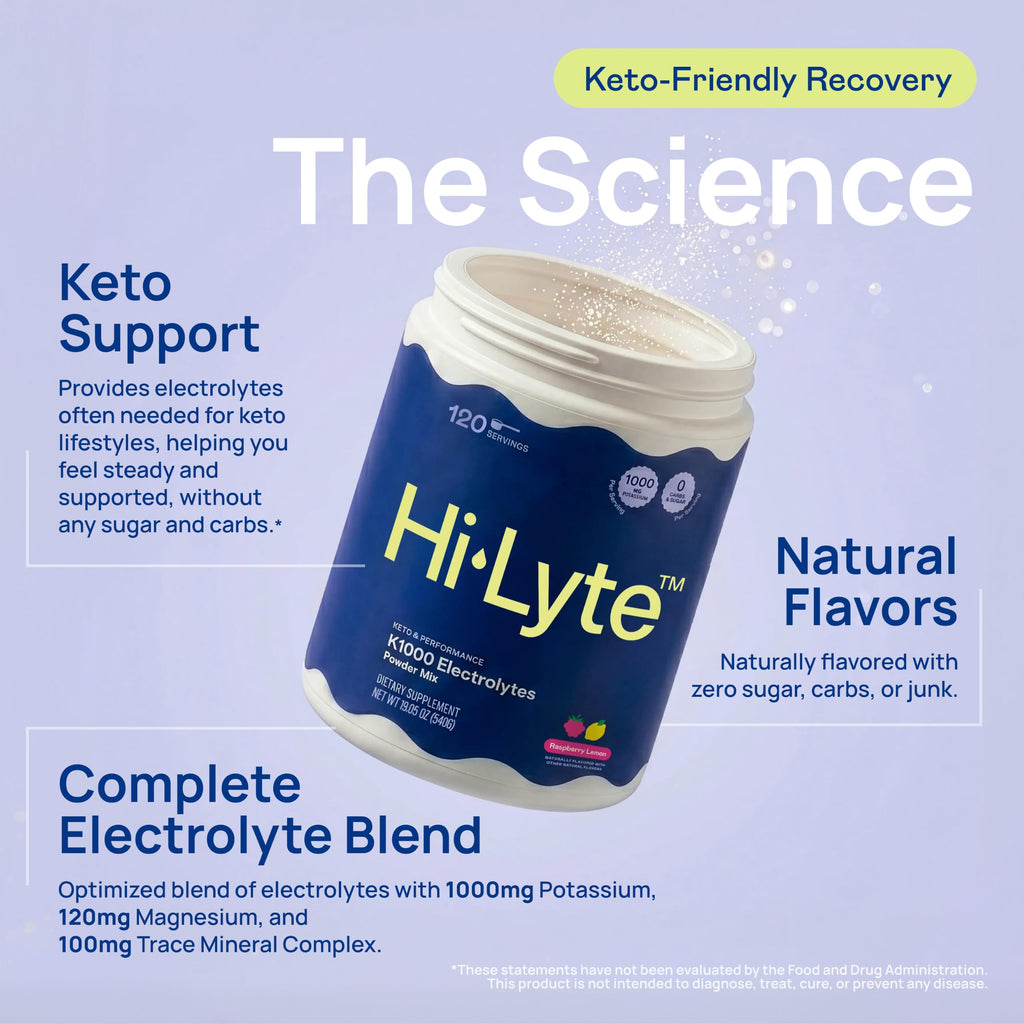 Hi-Lyte Keto K1000 Electrolytes Powder | Raspberry Lemon | Hydration Supplement Drink Mix | Boost Energy & Beat Leg Cramps | No Sugar, No Maltodextrin | 120 Servings