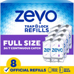 Zevo Flying Insect Trap Official Refill Cartridges - Fits Zevo Trap and MAX Indoor Fly Trap, Trap+Lock Technology Fly Trap Refill for Gnats, House Flies & Fruit Flies (8 Official Refill Cartridges)