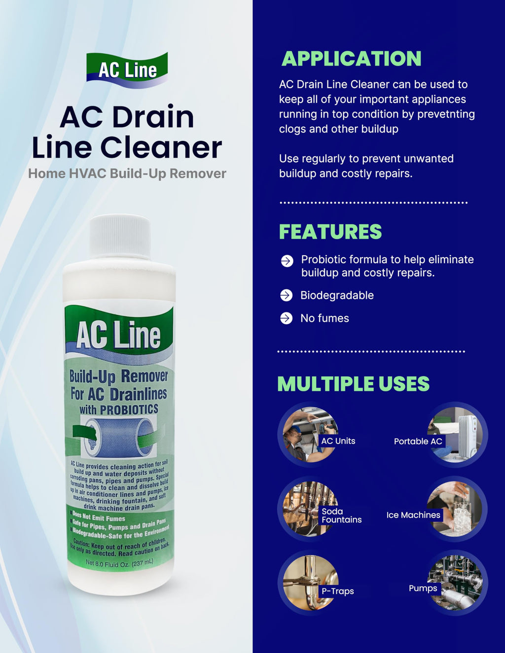AC Drain Line Cleaner - 2 Pack / 6 Month Supply - Cleans HVAC drain lines, AC line cleaner, condensate lines, fountain drink drain lines and more