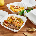 ECOLipak 200 Pack Clamshell Take Out Food Containers, 100% Compostable Disposable To Go Containers，6 * 6 inch To Go Boxes for Salad, Cake,Sandwiches