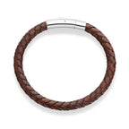 Miabella Genuine Italian Braided Leather Bracelet for Men, Stainless Steel Clasp, Made in Italy (Brown, Medium - 8" Length)