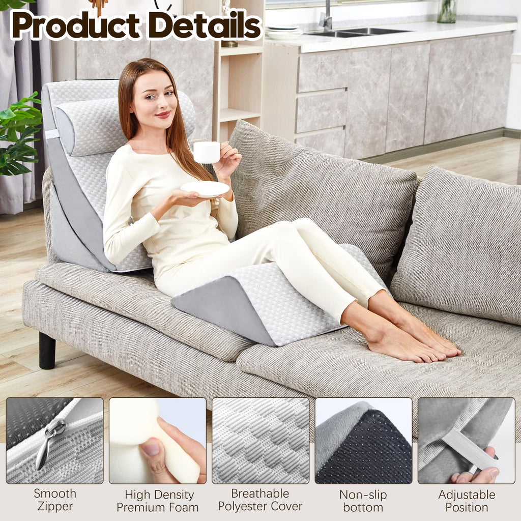 PIASHJOY 4pcs Wedge Pillow Set for After Surgery,Bed Wedge Pillows for Sleeping,Post Surgery Recovery， 45 Degree Wedge Pillow for Acid Reflux Relief and Anti-snoring，