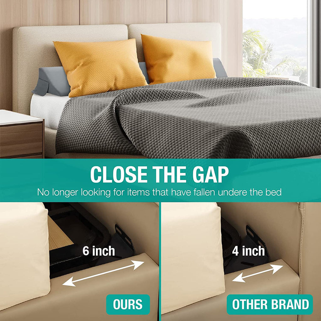 Vekkia Queen Bed Wedge Pillow for Headboard Gap/Bed Gap Filler to Cover 0-6" Gap Between Headboard and Mattress, 60"x10"x6"-Gray