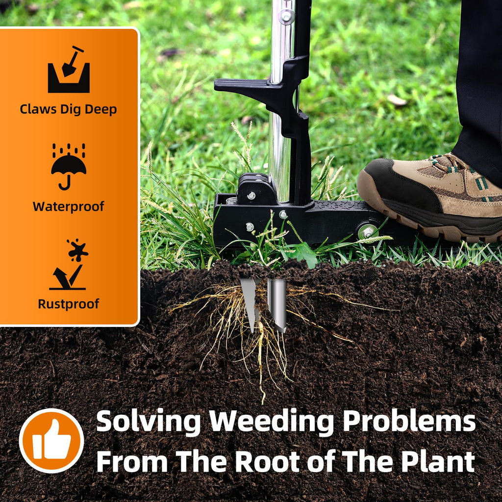 Weed Puller Tool, Heavy Duty Stand Up Weed Puller with 39.3" Long Handle & Tough Stainless Steel Claws, Detachable Gardening Hand Weeding Tool for Lawn Garden Without Bending, Pulling, or Kneeling