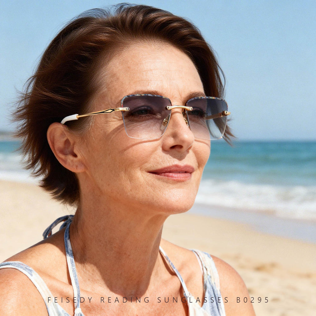 FEISEDY Stylish Metal Reader Sunglasses for Woman Trendy Retro Reading Glasses UV400 Protection B0295 2.0x