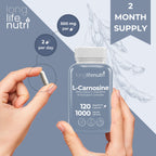 LongLifeNutri L-Carnosine 1000mg - Beta-Alanyl-L-Histidine Supplement for Cellular Energy & Brain Clarity, 120 Vegetarian Capsules, 2-Month Supply, GMP Certified, Made in USA