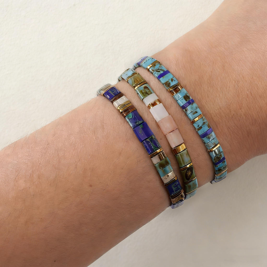 Ustome Tila Flat Square Stack Beaded Bracelets Set for Women Men, Boho Romantic Handmade Colorful Stretch Accessories Jewelry,Party Holiday Friendship Gift