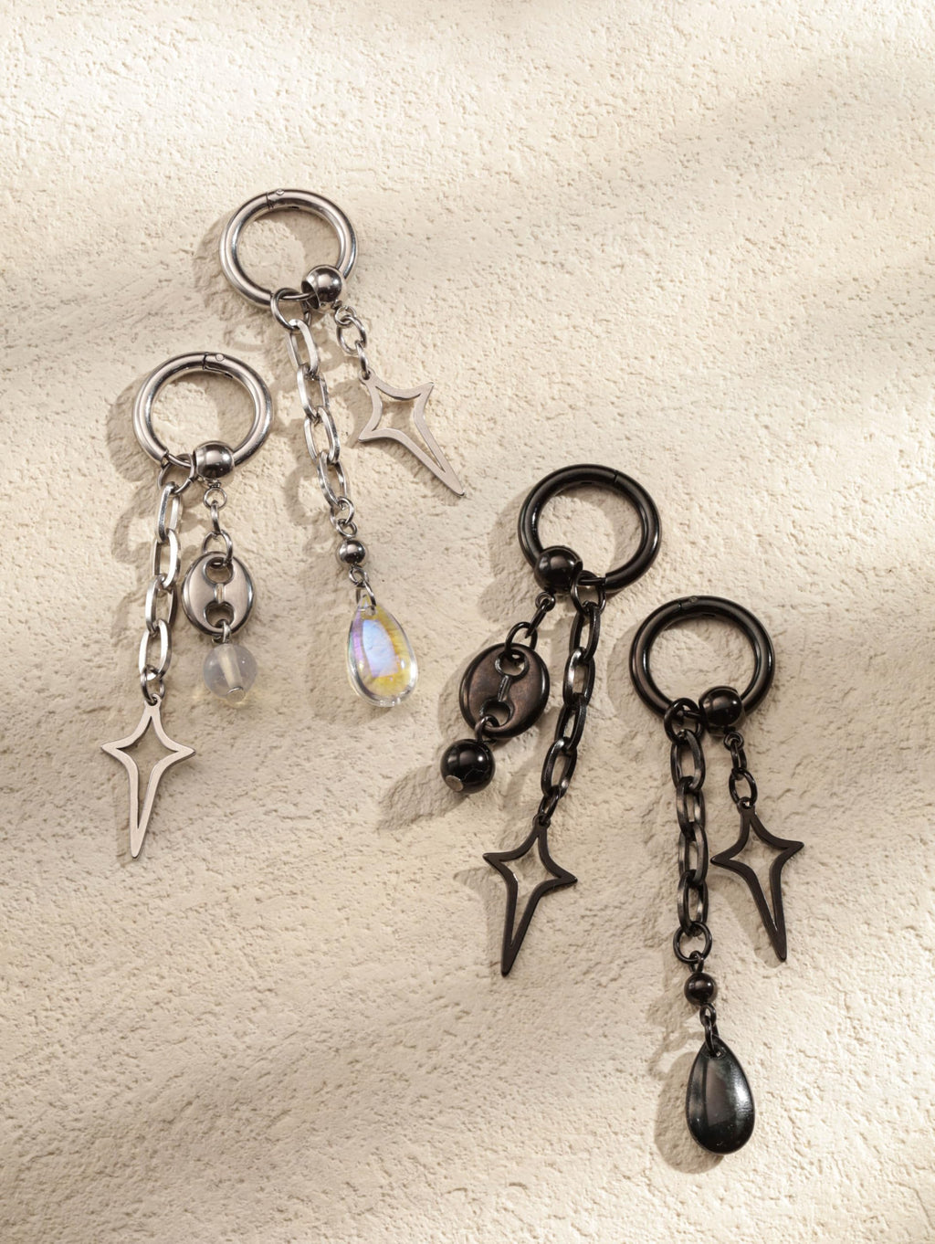 Black Teardrop Spike Star Hoop Earrings, Goth Grunge Emo Punk Y2k Earrings
