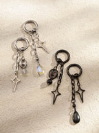 Black Teardrop Spike Star Hoop Earrings, Goth Grunge Emo Punk Y2k Earrings