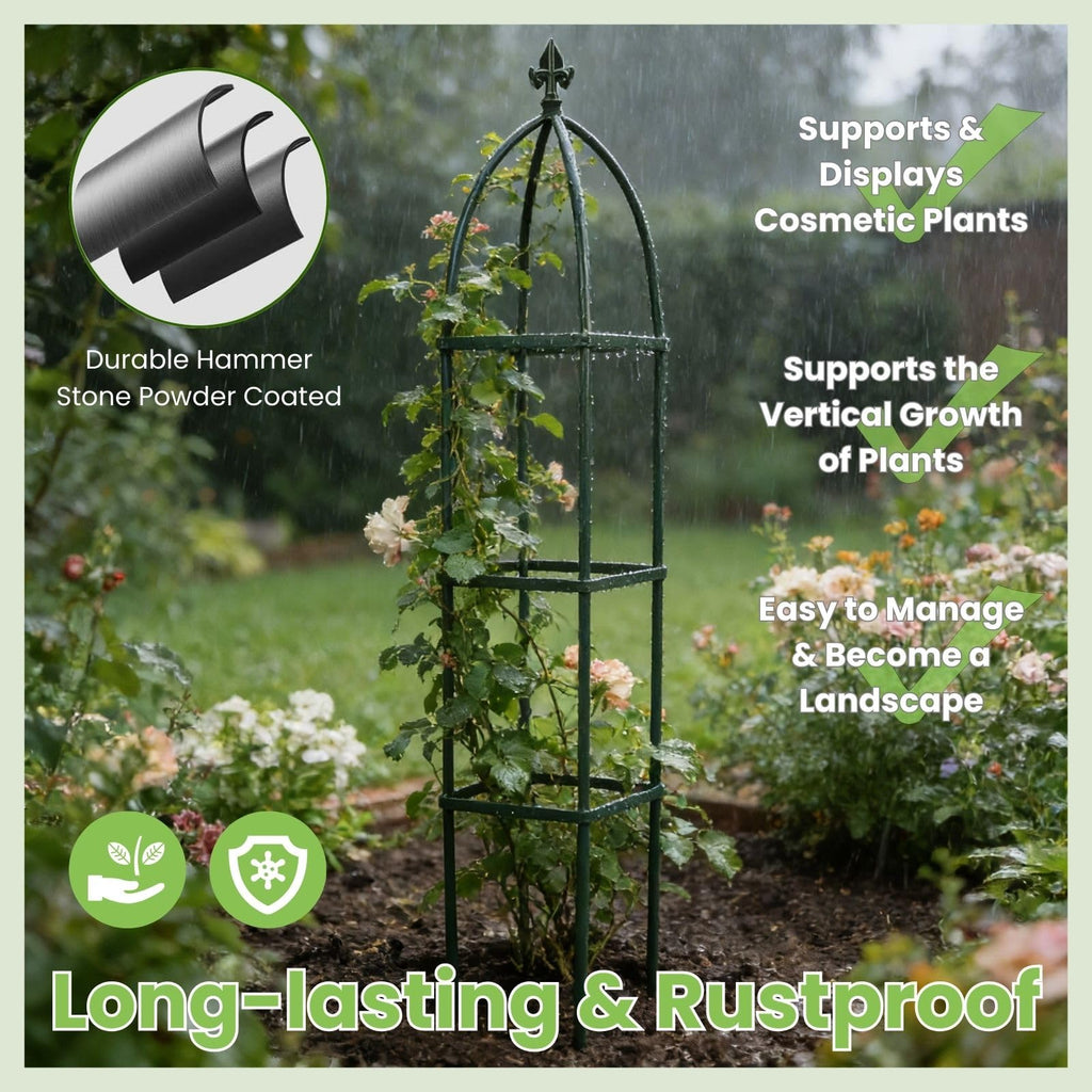Lancisism 100% Metal Trellis for Climbing Plants Outdoor - Garden Metal Obelisk Trellis Vertical Plant Support for Climbing Vines & Flowers - Sturdy Steel Arch Trellis for Potted Plants Indoor Green