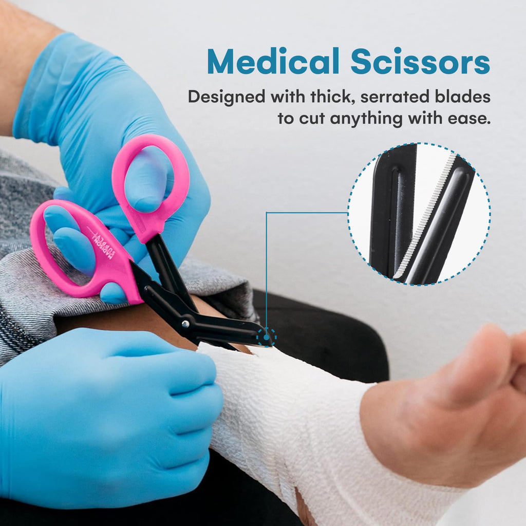 Madison Supply 2 Pack Trauma Shears - 7.5 Inch Nurse Scissors with Quality Stainless Steel, Non-Stick Fluoride-Coated Blades, High-Impact Handles - Medical Bandage Scissors - Pink