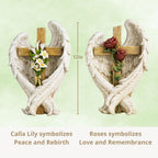 ShineOnAngel 12" Angel Wings Embracing Cross and Calla Lily Garden Statue Memorial Statue