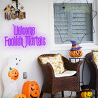 Welcome Foolish Mortals Neon Sign, Halloween Neon Light Spooky Gothic Haunted Mansion LED Coffin Decor USB Powered, for Horror Movie Party Haunted House Man Cave Home Room Themed Bars(16.1 * 9.4 In)