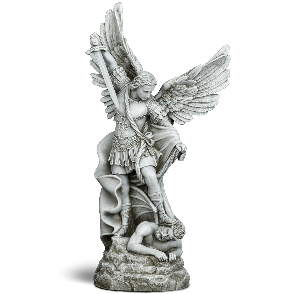 DevotedWalls 20.5" Large Saint Michael Statue Outdoor,Michael the Archangel Slaying Satan,Large Garden Religious Sculpture,San Miguel Arcangel Defender for Porch,Patio or Church Entryway
