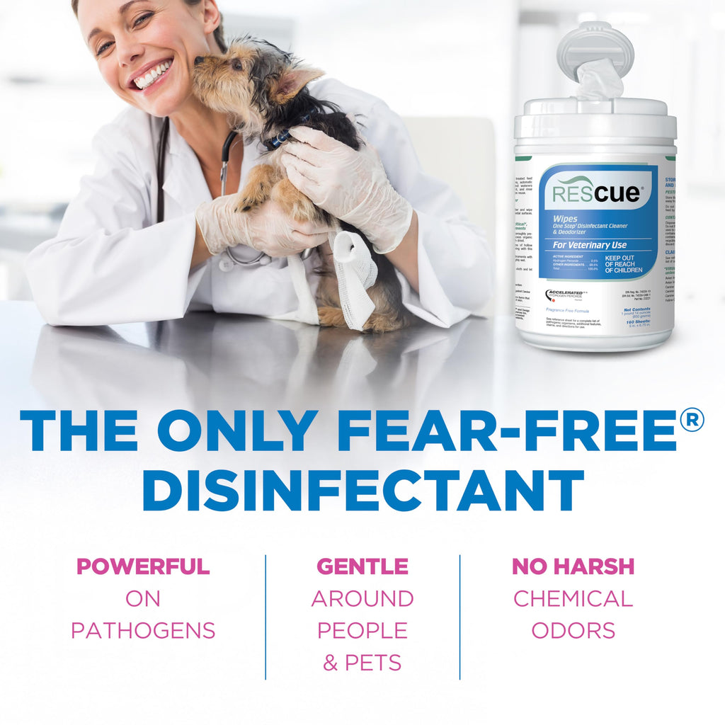 REScue One-Step Disinfectant Cleaner & Deodorizer Wipes for Vet Use – Cleaner for Kennels, Litter Boxes, Vet Offices, Pet Grooming Surfaces, Pet Items – Wipes Canister, 160-Count (Pack of 1)
