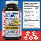 Yerba Prima Psyllium Husks Powder 12 oz - Natural Fiber Supplement - Colon Cleanser - Gut Health - Vegan, Non-GMO, Gluten-Free (New Label - Packaging May Vary)