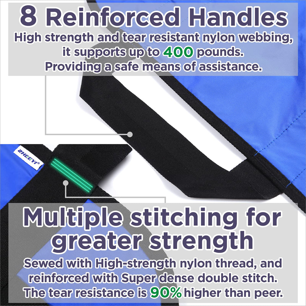 ZHEEYI Multipurpose 48" x 40" Positioning Bed Pad with Reinforced Handles - Reusable & Washable Transfer Sheet for Turning, Lifting & Repositioning - Double-Sided Nylon Fabric, Blue