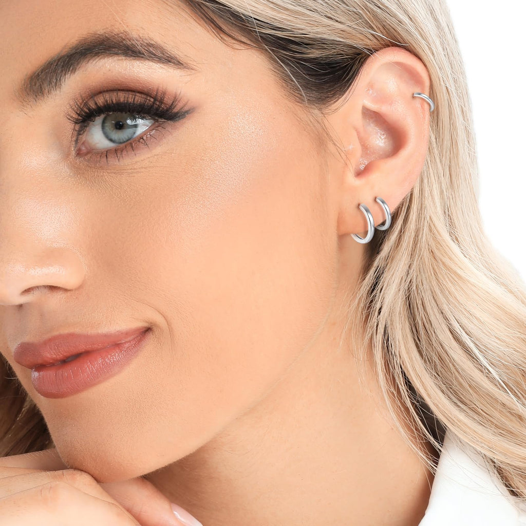 4 Pairs 925 Sterling Silver Small Huggie Hoop Earrings for Women Men