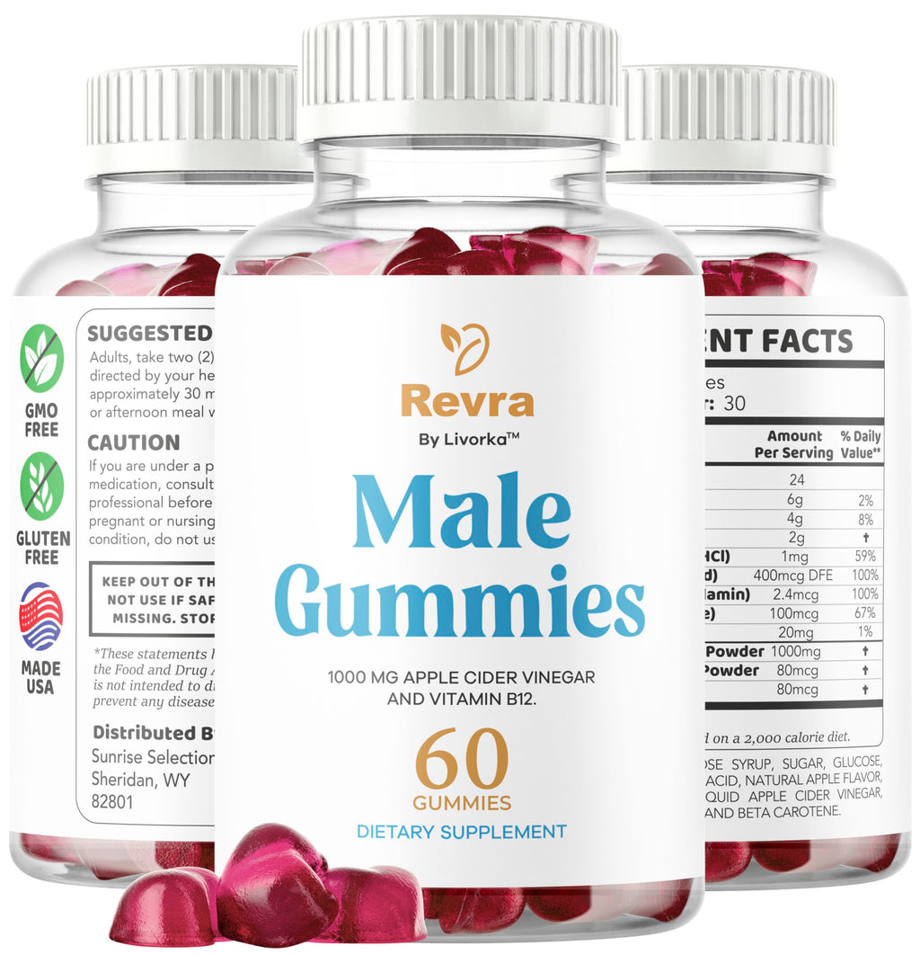 Revra Gummies - Official Revra Gummys for Men Premium Natural Ingredients - Maximum Strength, Supplement Daily Energy Advanced Formula for Overall Health & Wellness, 60 Gummies for 1 Month