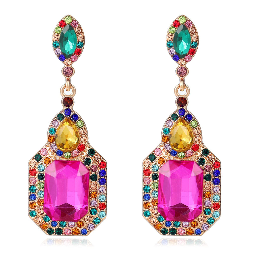 Colorful Statement Earrings for Women, Rhinestone Dangle Drop Earrings