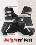 ZELUS Weighted Vest, 6lb/8lb/12lb/16lb/20lb/25lb/30lb Weight Vest with Reflective Stripe for Workout, Strength Training, Running, Fitness, Muscle Building, Weight Loss, Weightlifting, Black(8 lb)