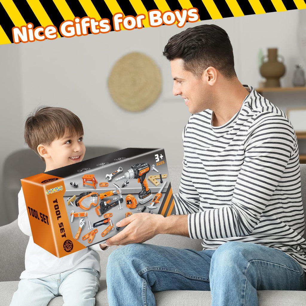 Christmas & Birthday Gifts for Boys Ages 3 4 5 6,Kids Tool Set with Portable Tool Box & Electronic Toy Drill, Toddler Tool Set,Tool Play Toys Construction Tools for Kids