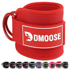 DMoose Fitness Ankle Straps for Cable Machines - One Size Fit Premium Padding, Glute Kickback Ankle Strap for Women & Men, Cable Attachments for Gym, Booty Workouts & Hip Abductors (All Red - Single)