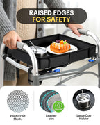 FANGSUN Walker Tray for Folding Walker 2.0 – Upgraded Detachable Tray for Walkers with Extended Straps & Cup Holder, Fits Rolling Walkers with Side Bars, Mobility Accessory for Seniors