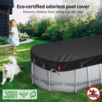 QH.HOME 8.2X14 ft Oval Pool Cover,Solar Cover for Above Ground Pools - Black Oxford Fabric Heats Water, Blocks Leaves & Sun, Windproof Snug Fit with Patented Ratchet & Weight Rings