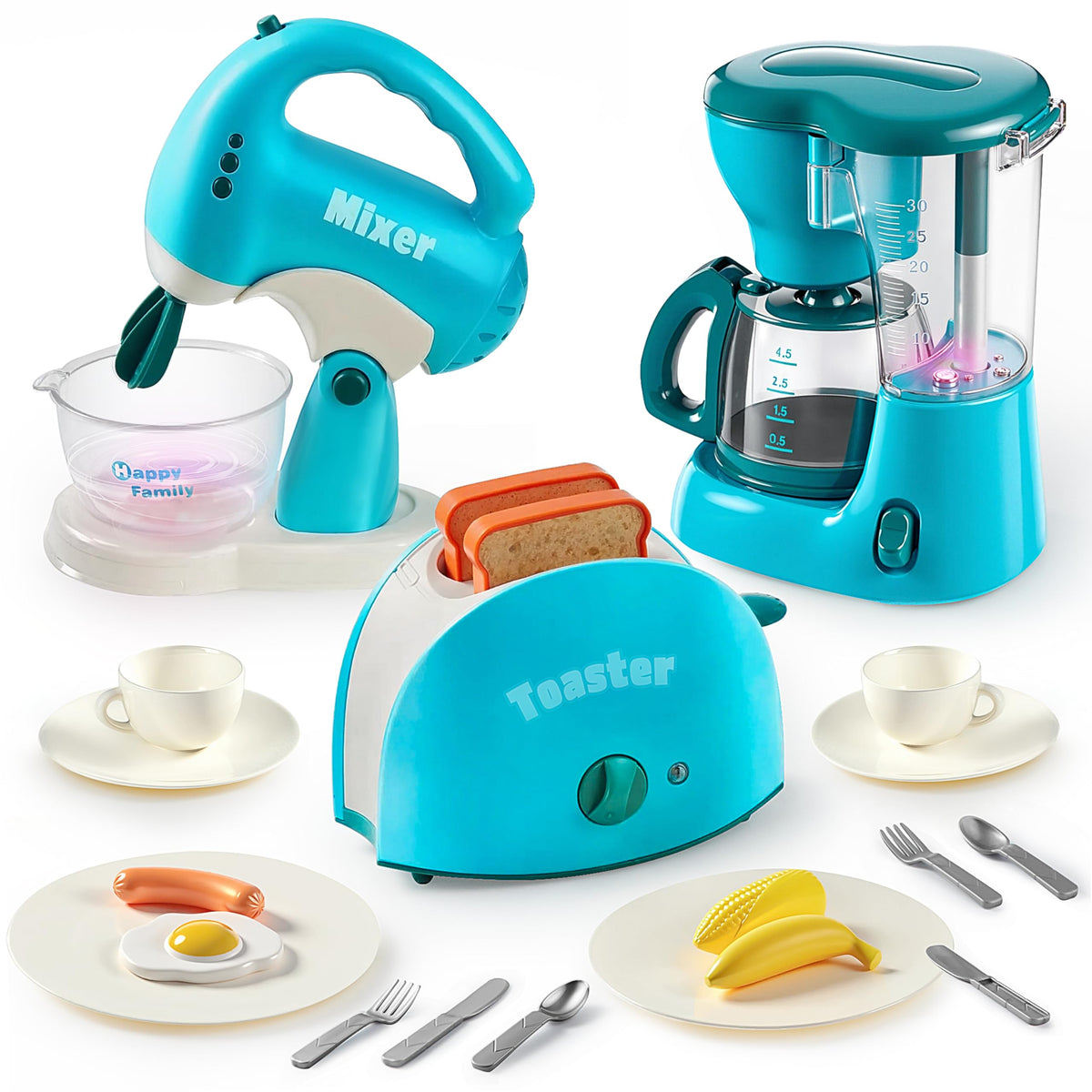 Joyin Play Kitchen Toys, Pretend Food Kitchen Accessories Girls Toy with Coffee Maker, Mixer, Toaster with Realistic Lights& Sounds, Birthday Gift for Kids, Gifts for Christmas