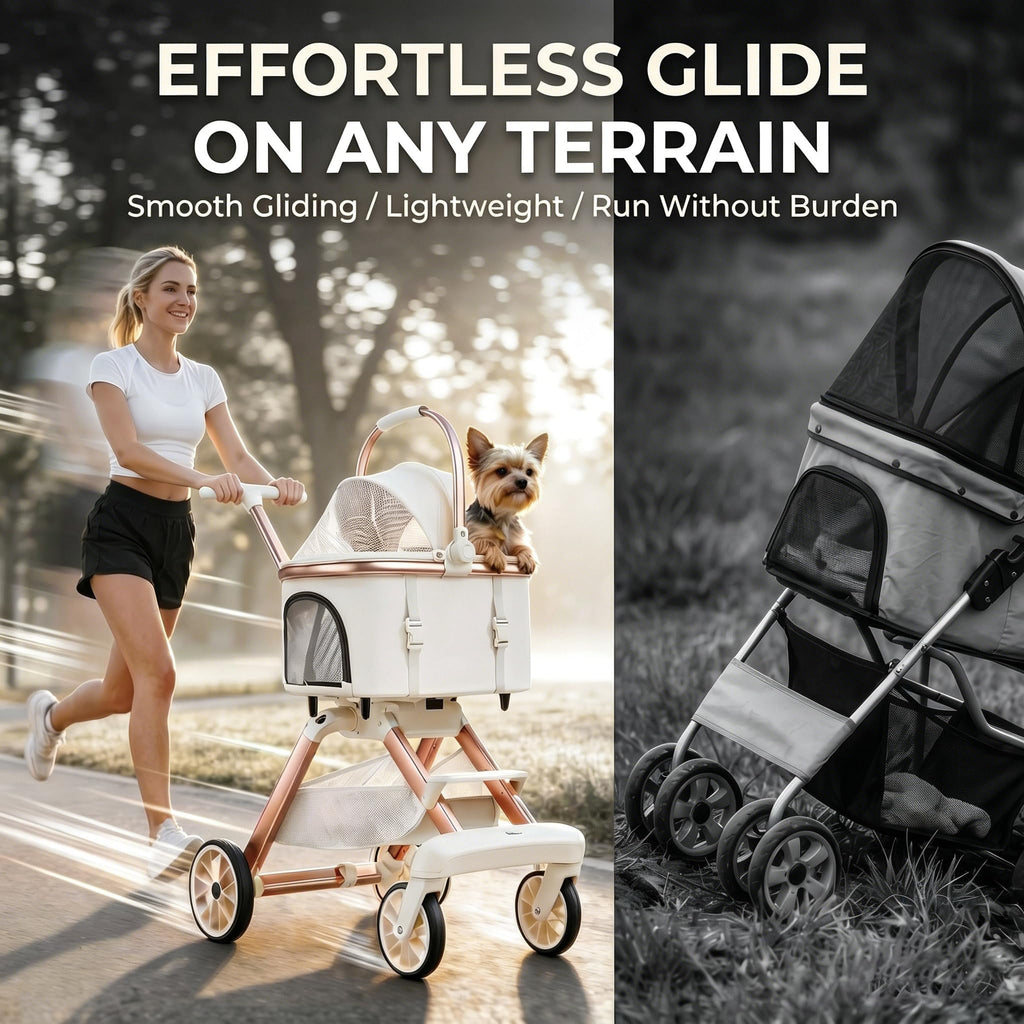 EPPMagice All-Terrain Pet Stroller for Small Medium Dogs & Cats, 20 lbs Capacity - Portable Carrier with One-Touch Brake, Lightweight Foldable Design & Shock Absorption Wheels,Pink