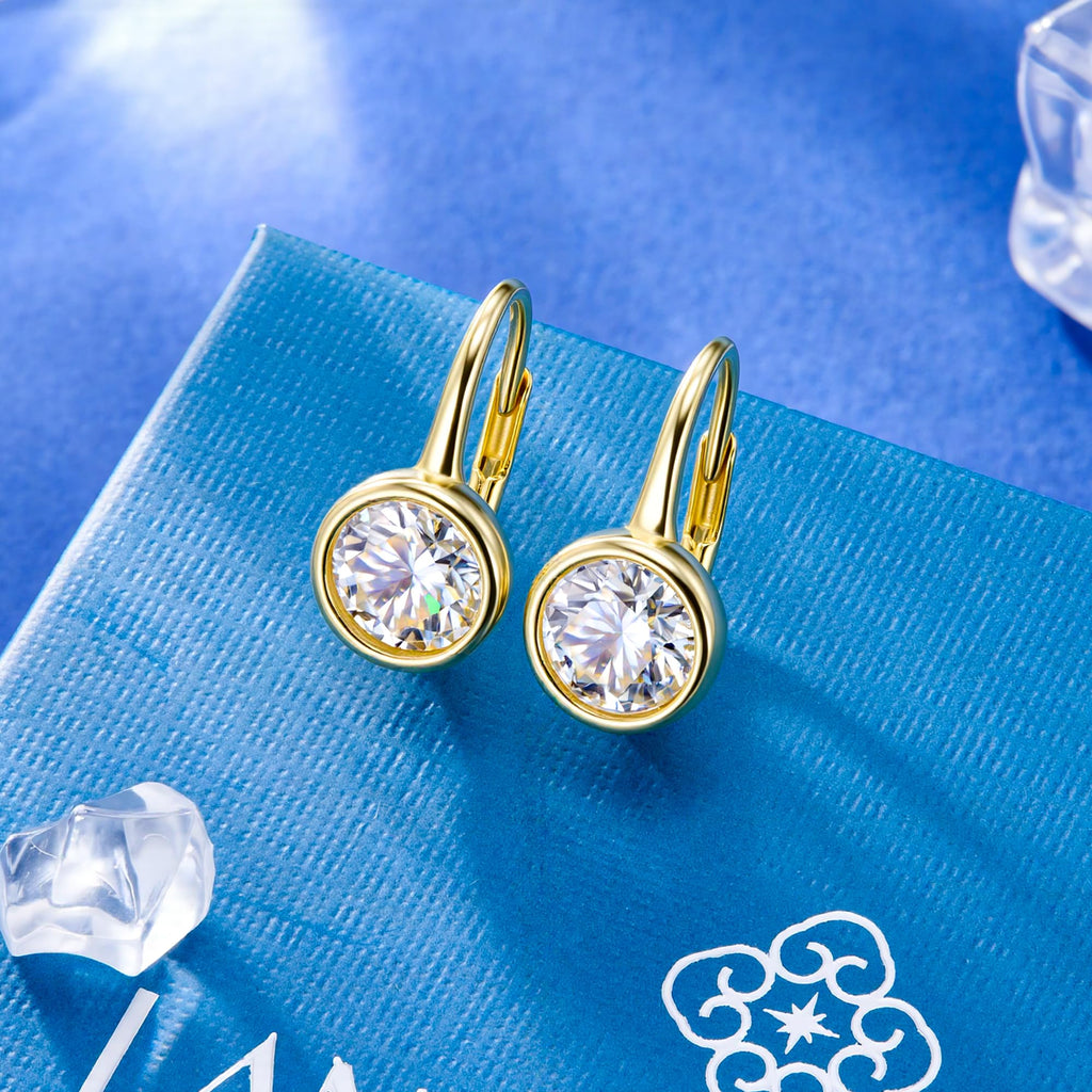 Moissanite Hoop Dangle Earrings for Women Gold Diamond Bezel Drop Earrings