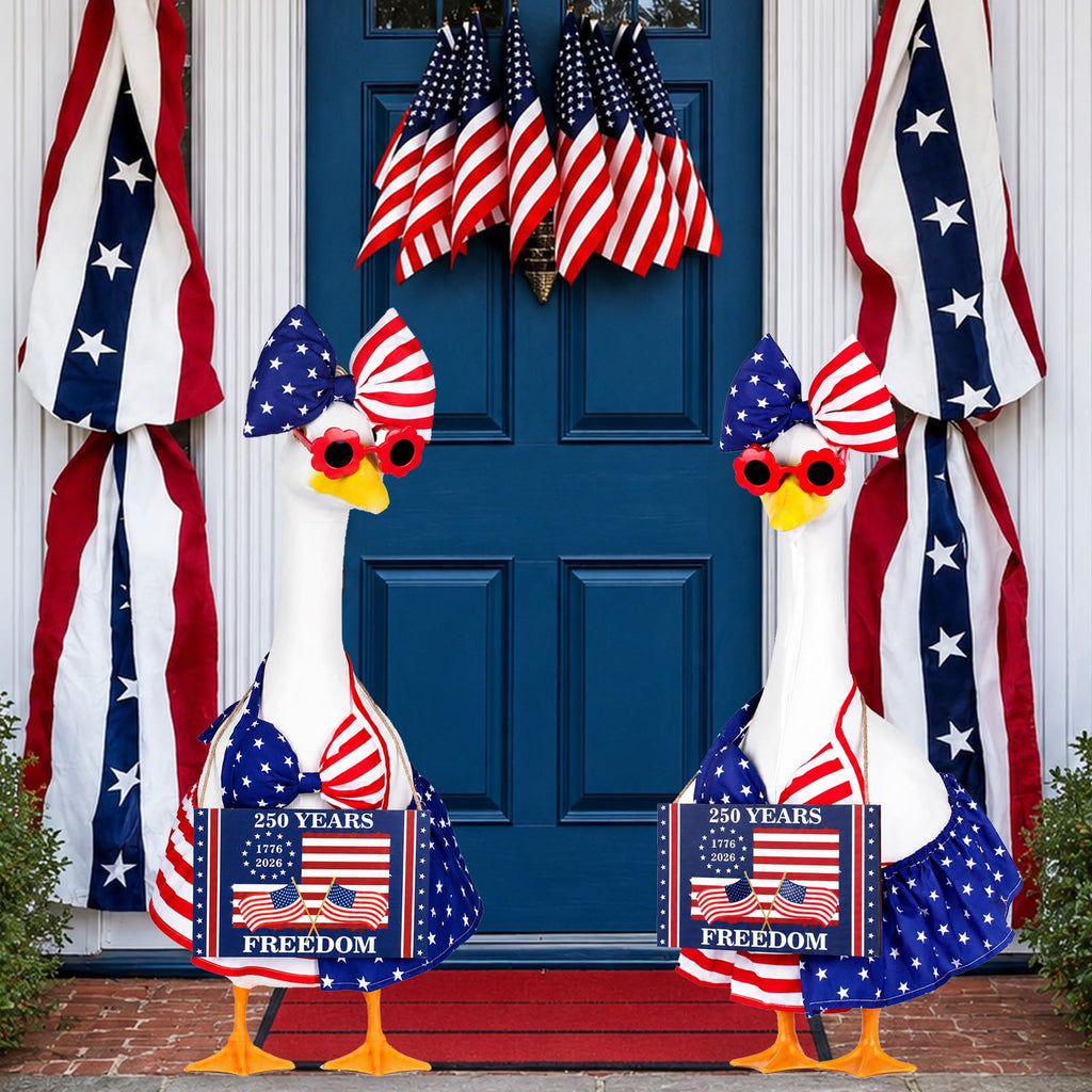 ENBOFID 4th of July Bikini Porch Goose Outfits, Patriotic Summer Goose Outfits Costume for 23inch Plastic Cement Statue, Independence Day Goose Outfits Clothes for Outdoor Garden Patio Decor