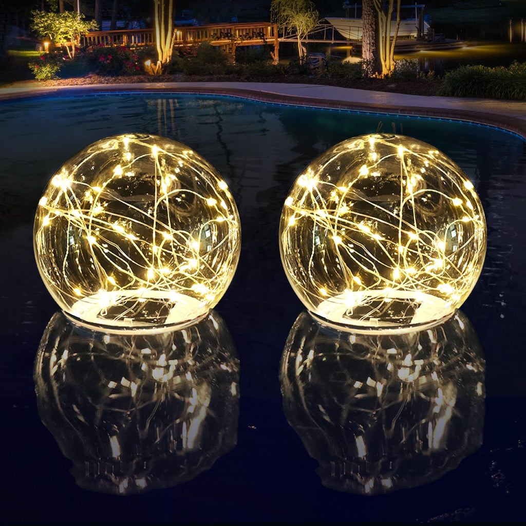 LENONE Floating Pool Lights Solar Powered, 6.5 Inch Warm White Light Up Solar Pool Lights That Float, Updated Waterproof Floating Pool Balls for Patio Party Decor(2 Piece)