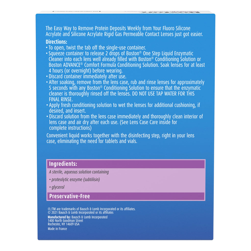 Boston One Step Liquid Enzymatic Cleaner – from Bausch + Lomb, 15 Sterile Single-Use Dispensers (Pack of 2)