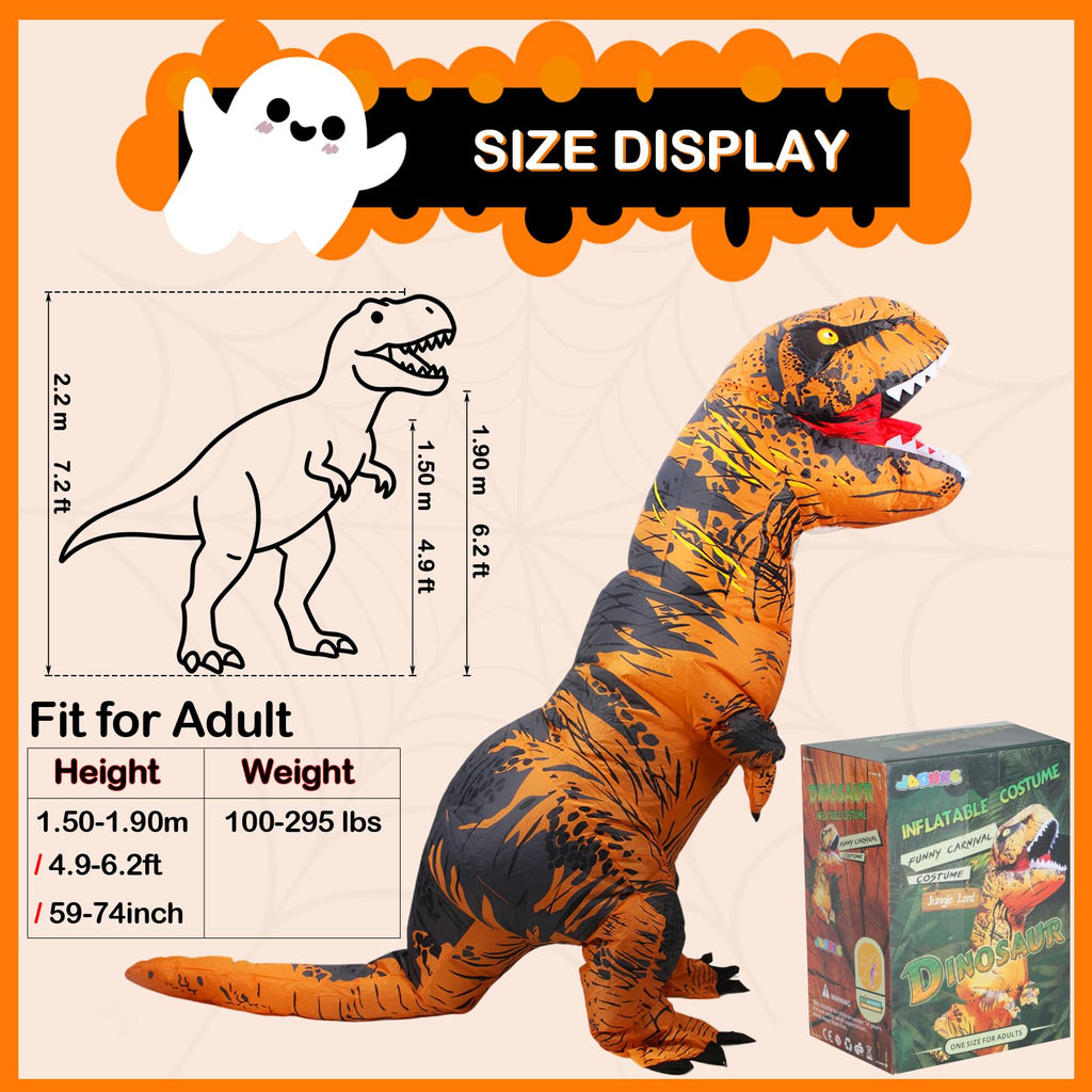 JASHKE Inflatable Dinosaur Costume Adults, Halloween Blow up T-Rex Costume