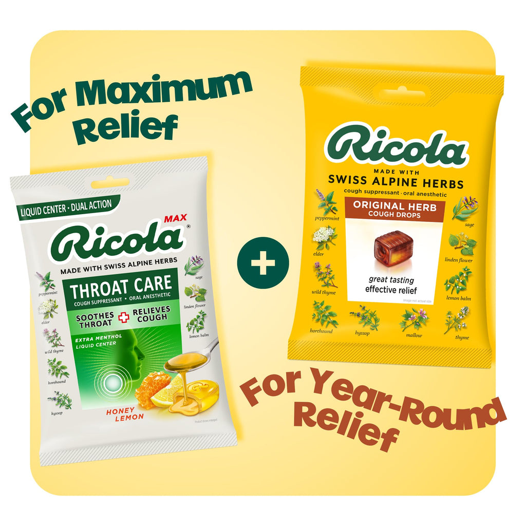 Ricola Original Herb Cough Drops, 115 Count, Cough Suppressant & Throat Relieving Drops with Naturally Sourced Menthol, Pleasing Herbal Taste for Coughs & Throat Irritation Symptom Relief
