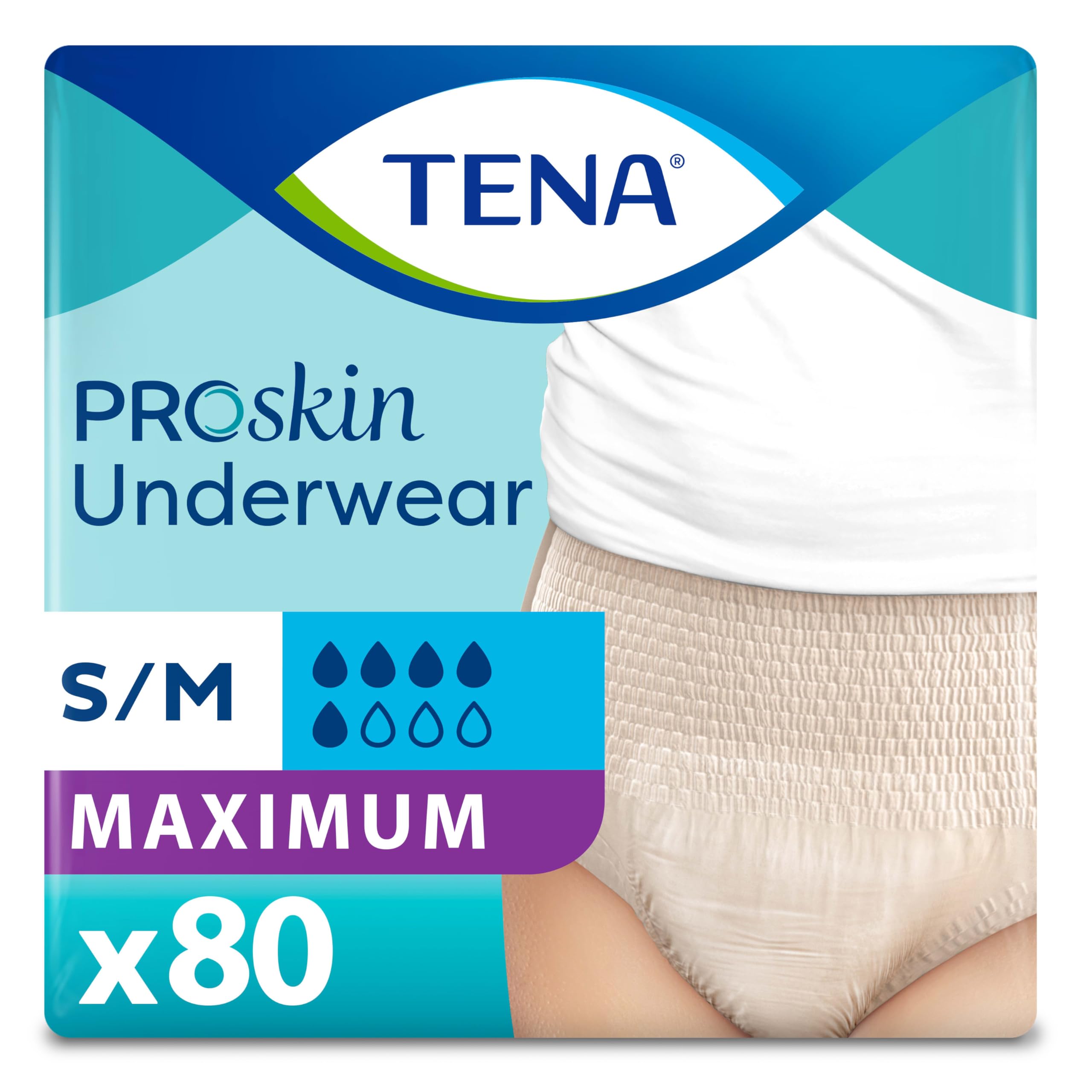 TENA ProSkin Small-Medium Nude-Colored Adult Female Moderate Absorbency Protective Disposable Underwear, 80 Count