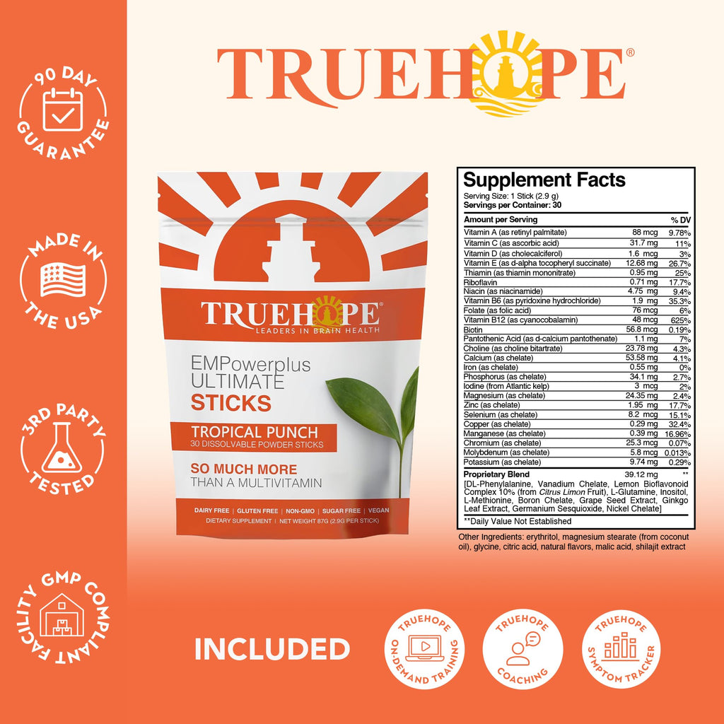 Truehope Multivitamin Nootropic Pouches with Inositol - Once-Per-Day EMPowerplus Ultimate Sticks - 30 Count (Tropical)