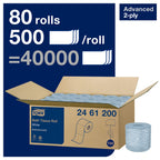 Tork Advanced Toilet Paper Roll, White, Compatible with T24 Dispensers, 2-ply, Soft Tissue, 80 rolls x 500 sheets (2461200)