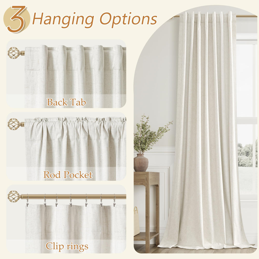 Guken 100% Blackout Linen Curtains 84 Inch Long for Bedroom 2 Panels Cream