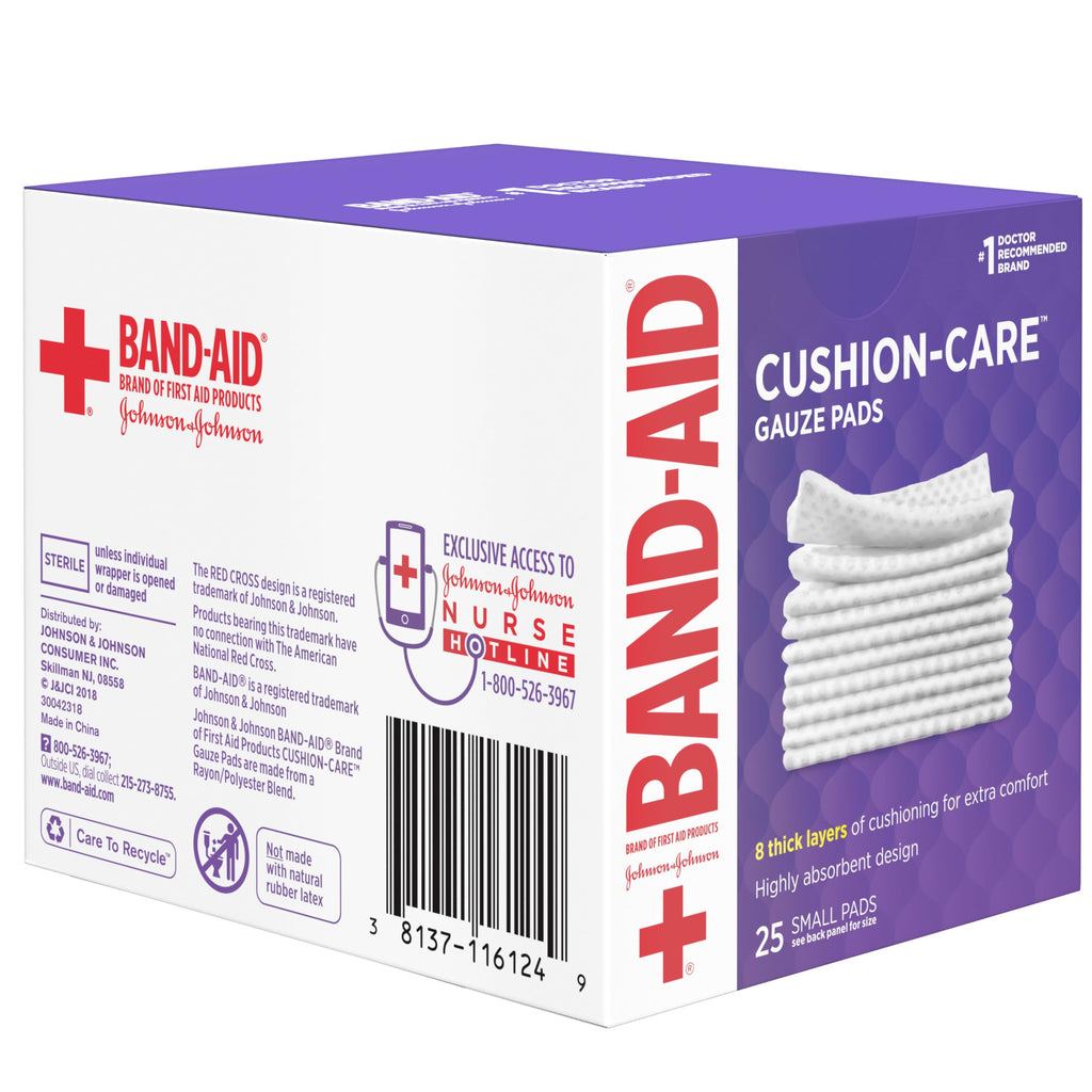 Band-Aid Brand Absorbent Cushion Care Sterile Square Gauze Pads for First Aid Protection of Minor Cut, Scrapes & Burns, Non-Adhesive, Wound Care Dressing Pads, Small, 2 in x 2 in, 3 Pack