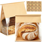 100 Pack Extra Large Paper Bread Bags for Homemade Bread Sourdough Bags, 12.2x10.6x6.1 Inches Resealable Tin Tie Tab Lock Bakery Loaf Bag with Window, Baked Goods Packaging for Gifting and Bake Sale