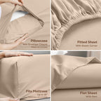 Queen Sheets Set, 4 Pieces 16" Deep Pocket Hotel Luxury Bed Sheets, Beige