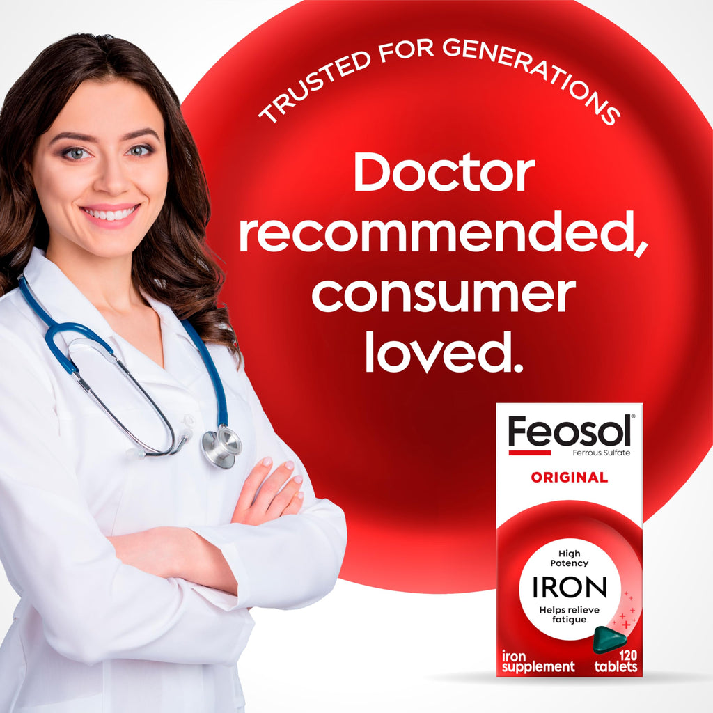 Feosol Original Iron Supplement Tablets, Non-heme, 65mg Iron per Pill, 1 Per Day, 8 Month Supply, for Energy and Immune System Support (120 ct Pack of 2)