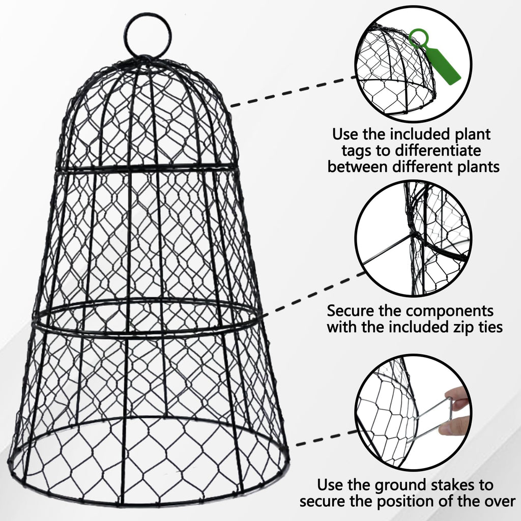 XMxoTxo 6 Packs 11.4" D x 17.7" H Garden Cloches for Plants,Upgraded Triple Combination,Rustproof Chicken Wire Cloches Flip-Top Design,Plant Protectors from Animals,Ideal for Outdoor Plant Protection